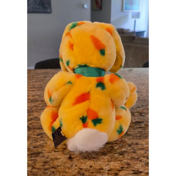 Petting Zoo Yellow Carrot Print Plush‎ Bunny Rabbit Bow 1994 - Picture 3 of 4